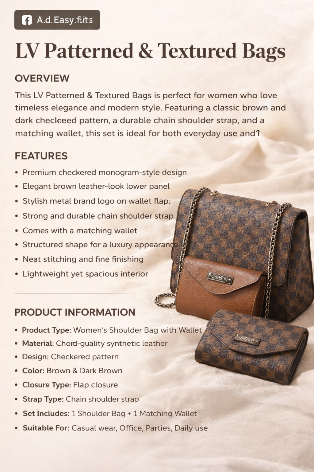 LV Patterned & Textured Bags 30 Days Replacement Warranty