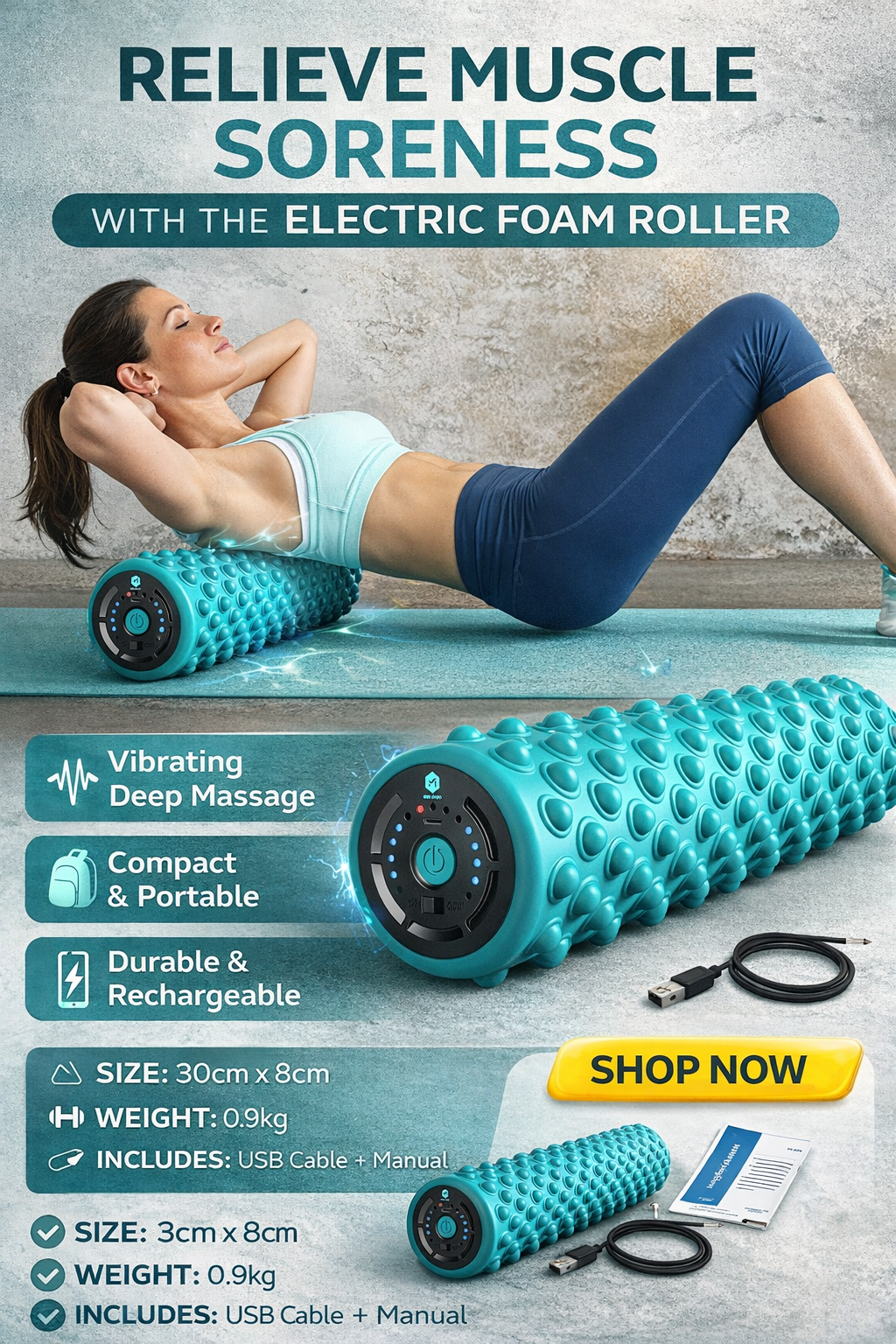 Electric Foam Roller Muscle Relaxation Fitness Yoga Column