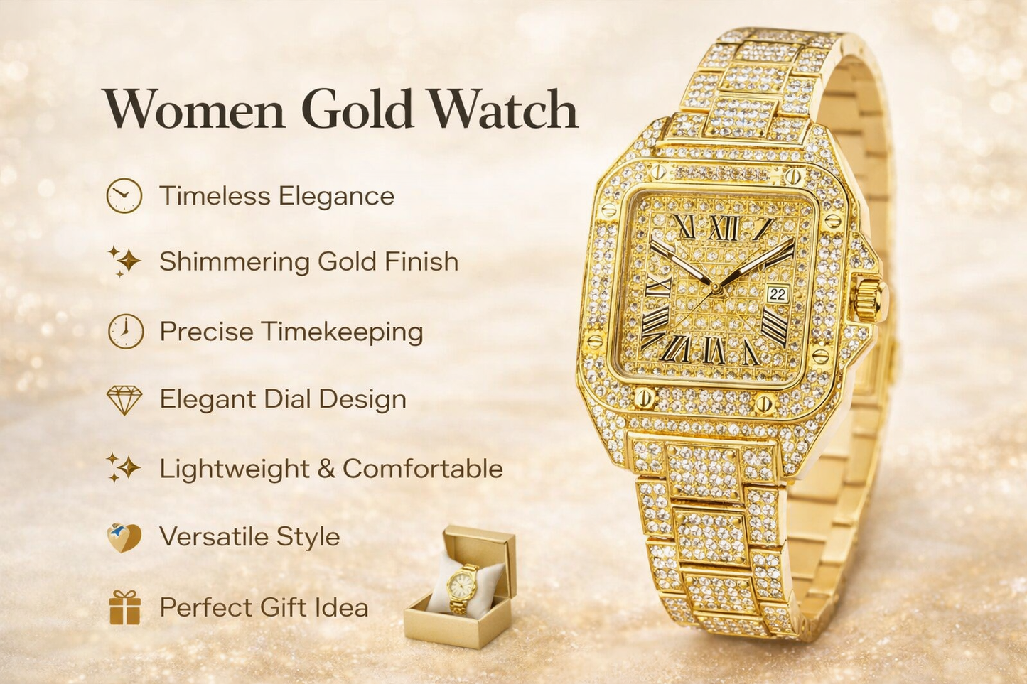 Women Gold Watch 30 Days Replacement Warranty