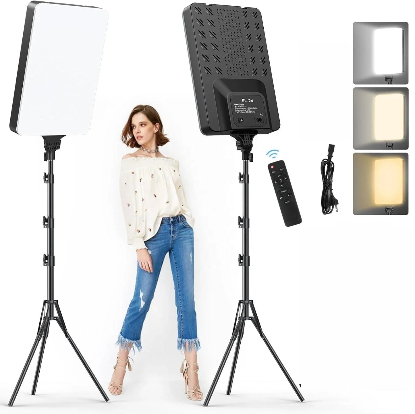 Slim LED Panel Fill Light with Tripod Stand, Phone Holder & Adjustable Brightness