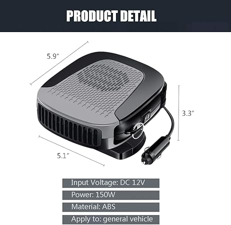 Portable Car Heater Car Fan 12V 150W Heating and Cooling Mode Windshield Defrost Defogger