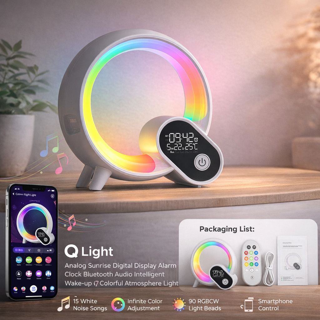 Creative Q Light Analog Sunrise Digital Display Alarm Clock Bluetooth Audio Intelligent Wake-up Q Colorful Atmosphere Light