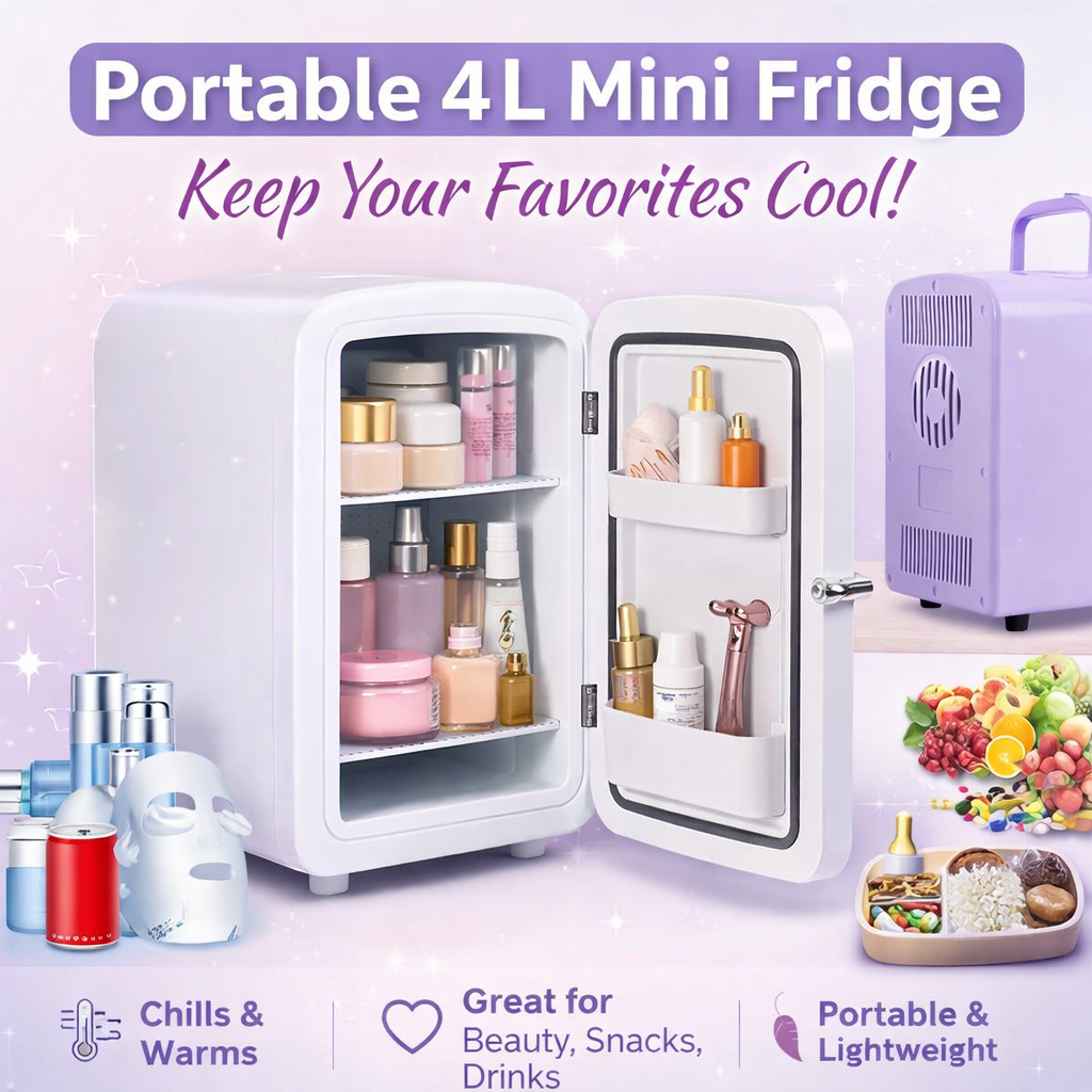 Portable 4L Mini Fridge Ⓢ Beauty Mini Fridge,4 L Portable Makeup Skincare Fridge, Cooler and Warmer Refrigerator, Quiet & Energy-saving