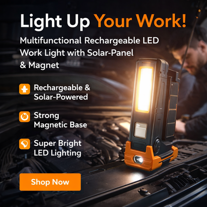 Multifunctional Rechargeable LED Work Light with Solar Panel & Magnet