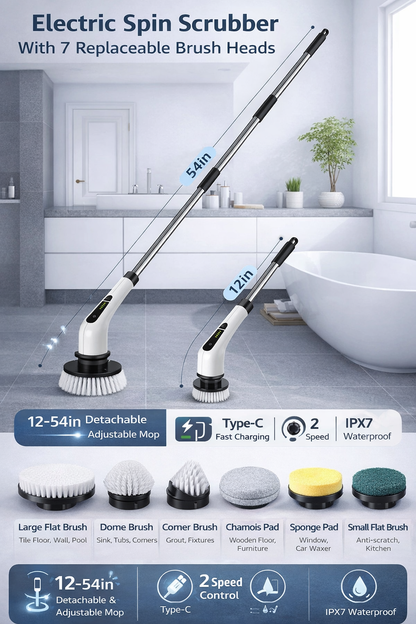 Electric Spin Scrubber With 7 Replaceable Brush Head