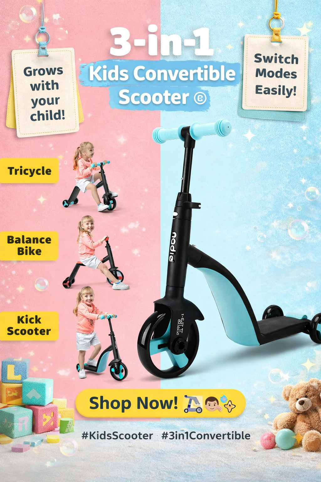 3-in-1 Kids Convertible Scooter ©