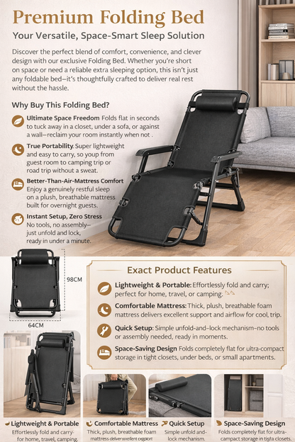Premium Folding Bed – Your Versatile, Space-Smart Sleep Solution