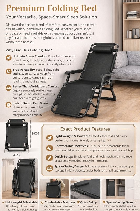 Premium Folding Bed – Your Versatile, Space-Smart Sleep Solution
