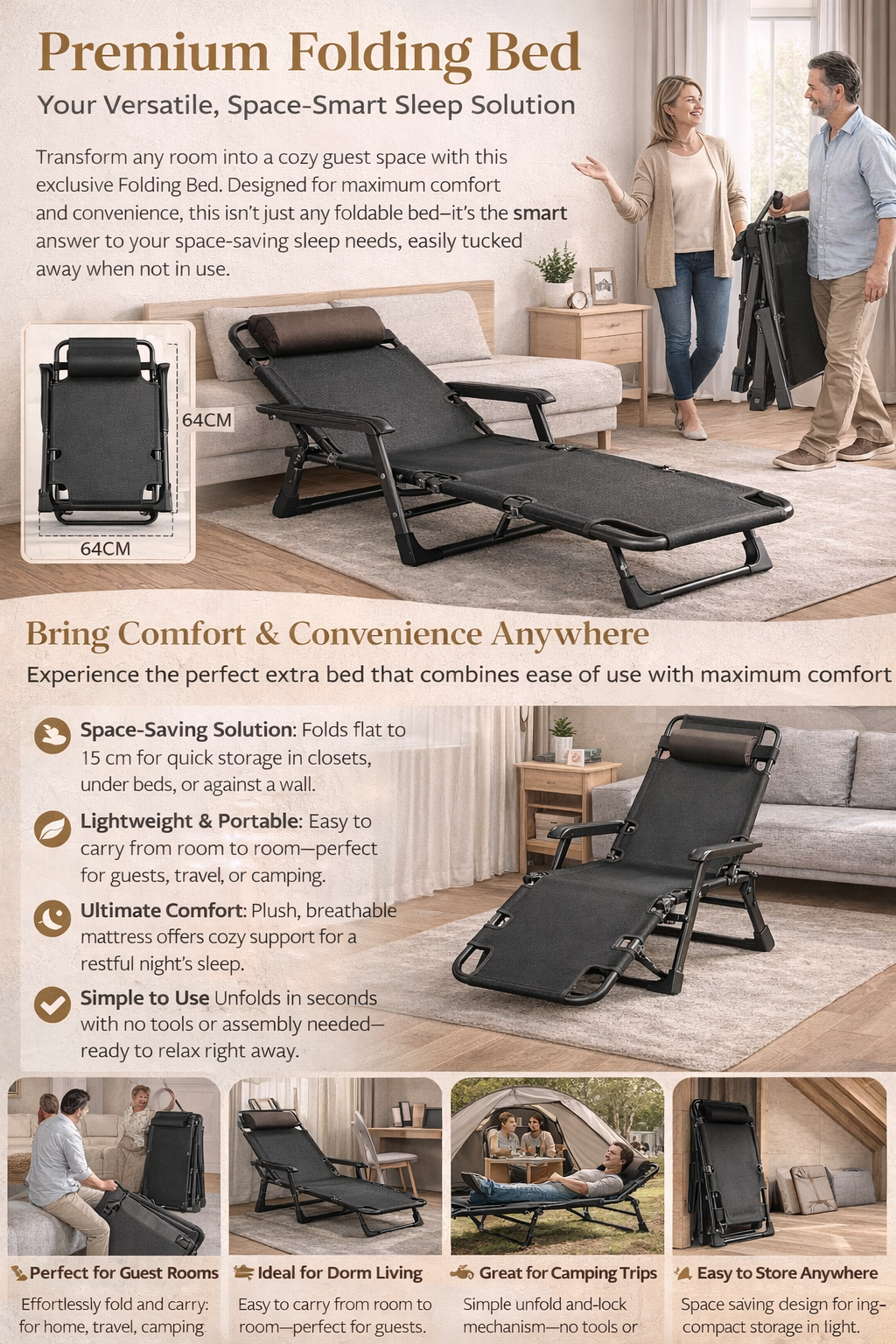Premium Folding Bed – Your Versatile, Space-Smart Sleep Solution