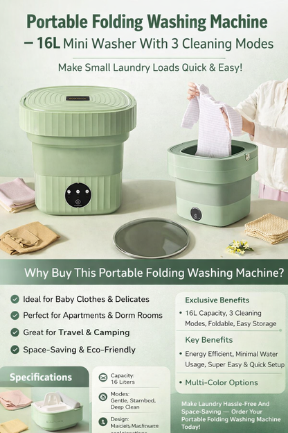 Portable Folding Washing Machine – 16L Mini Washer With 3 Modes