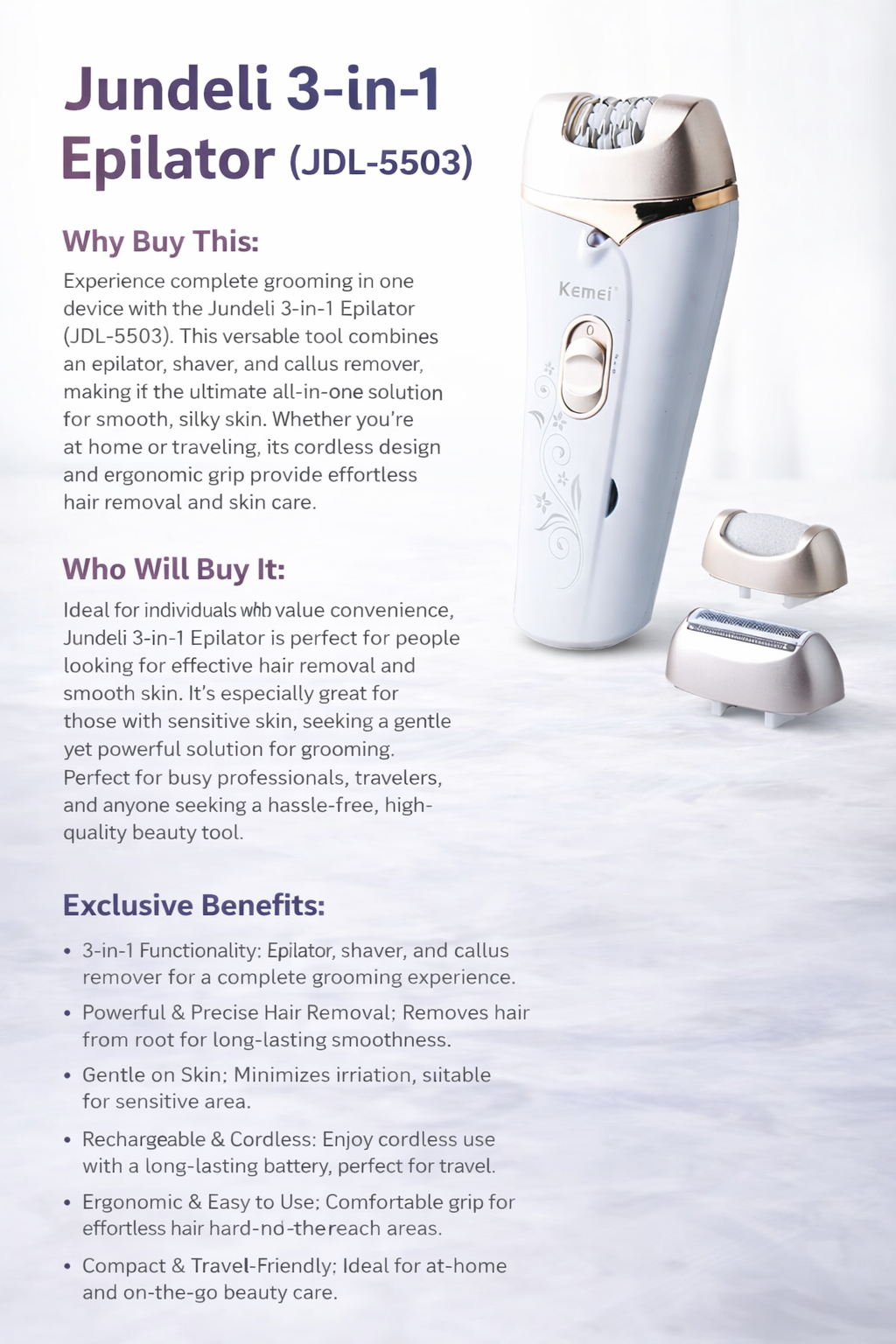 Jundeli - 3-in1 Epilator (JDL-5503)