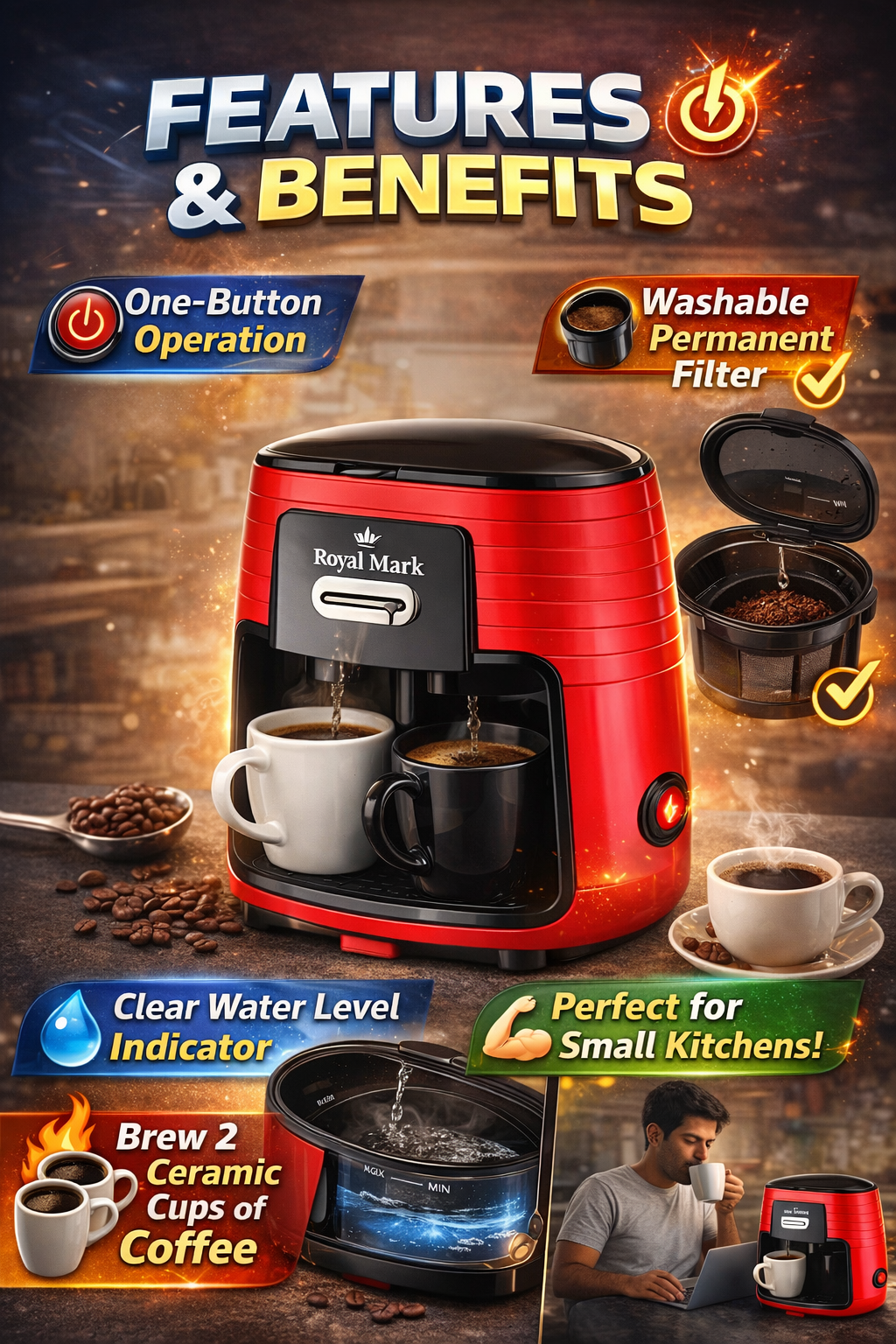 Royal Mark - 2-Cup Coffee Maker Ⓢ