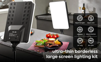 Slim LED Panel Fill Light with Tripod Stand, Phone Holder & Adjustable Brightness