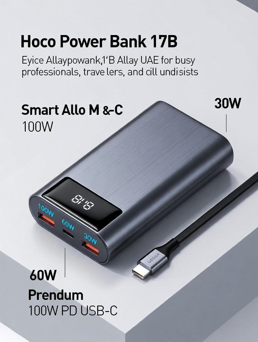 Hoco Power Bank (17B) – Ultra-Fast 100W Beast That Keeps You Powered Non-Stop!