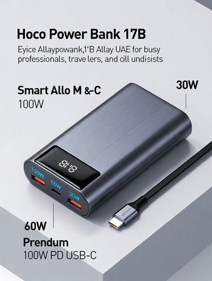 Hoco Power Bank (17B) – Ultra-Fast 100W Beast That Keeps You Powered Non-Stop!